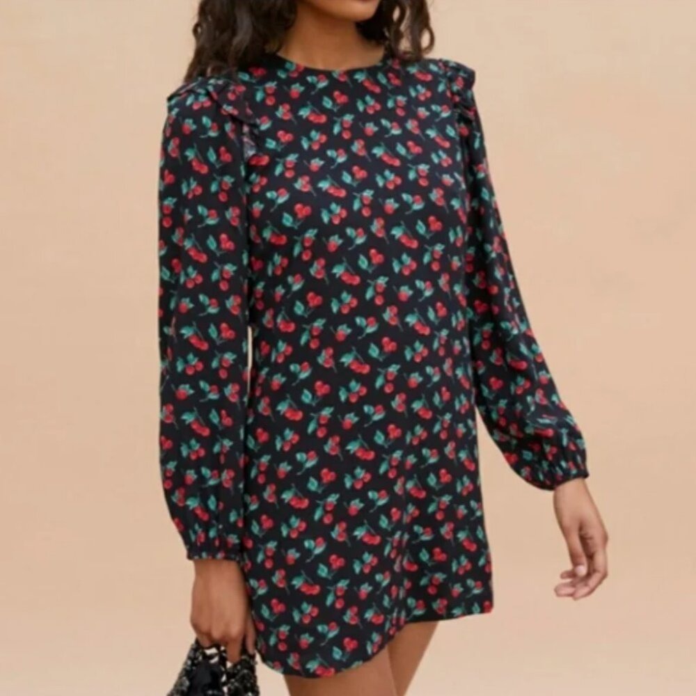 Reformation Bedford Long Sleeve Dress Cherry Print, Fruit, Retro, Vintage Sz L